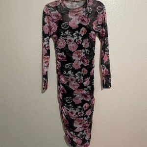 Flower bodycon mesh dress